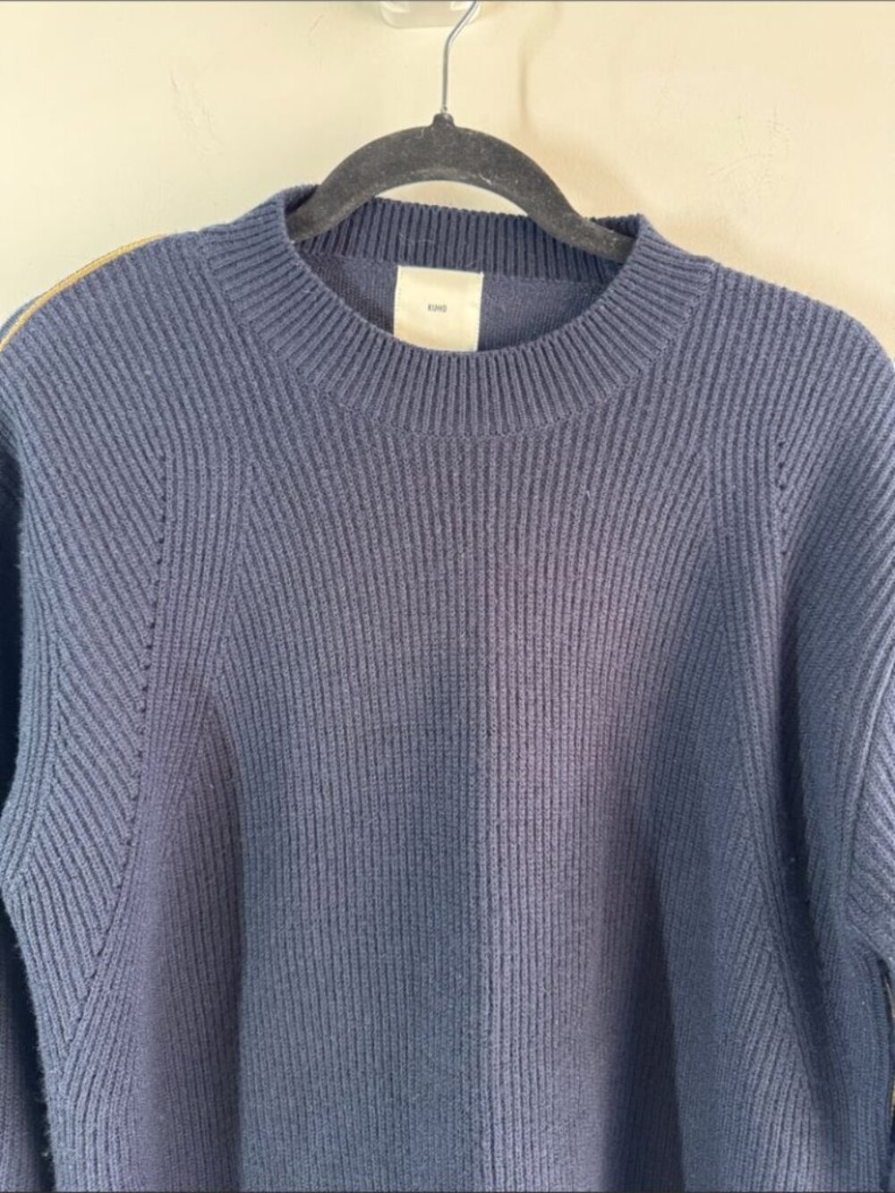 KUHO 100% Wool Navy Rib Knit Sweater Tunic Small Quiet Luxury Minimalist Chic - Picture 7 of 15